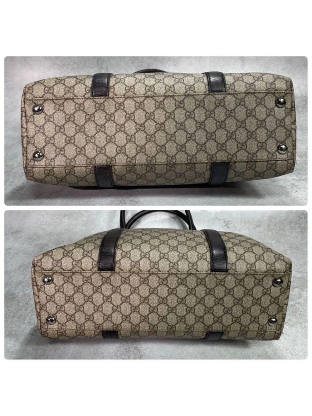 Gucci GG Tote Bag Brown Beige Leather Logo